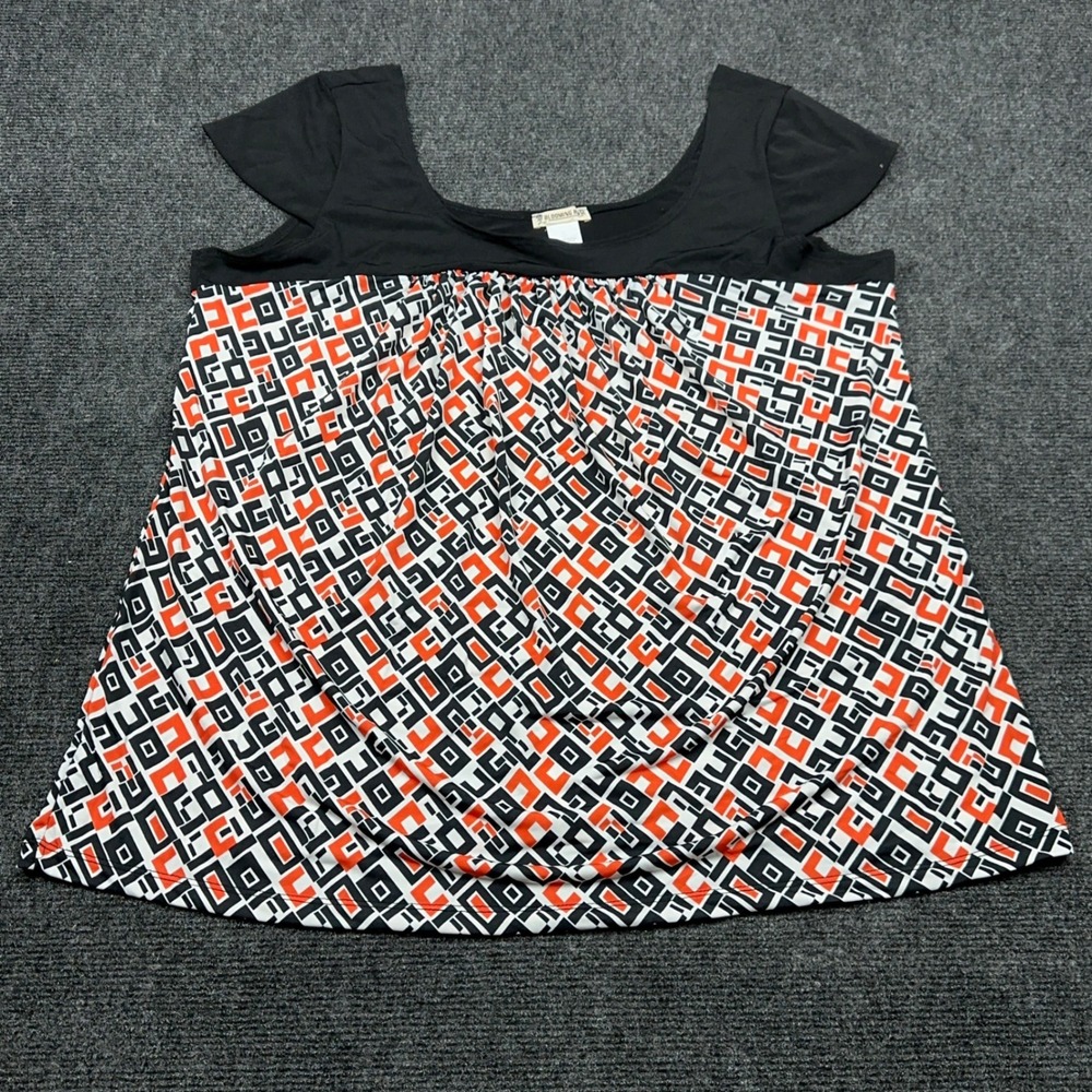 Blooming Rose Womens 2X Geometric Square Print Tunic Top Orange Black White USA